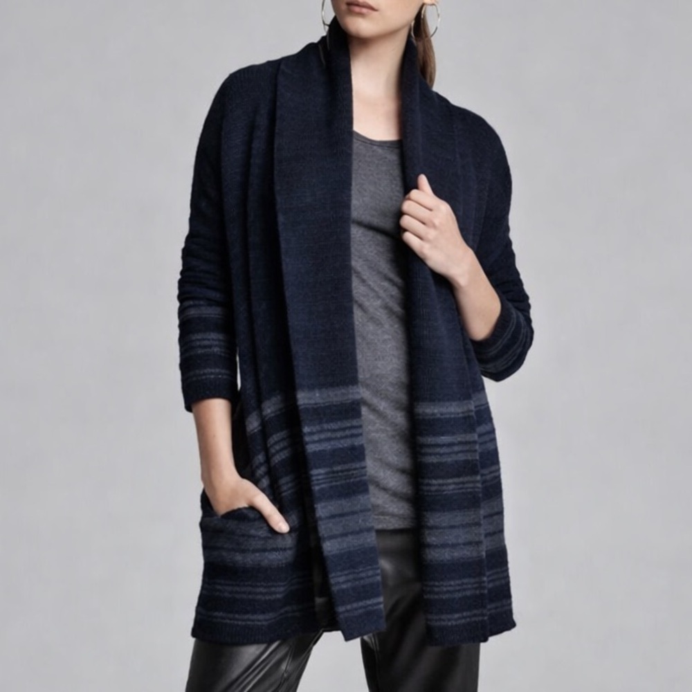 Vince Stripe Wool Yak Long Cardigan Sweater Medum